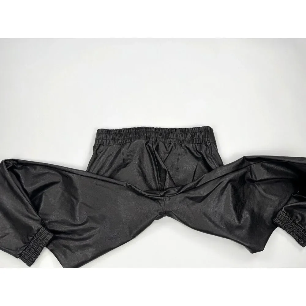 SPANX Leather Like Jogger Faux Vegan Women L‎ Pockets Pull On Pants 20283R Black